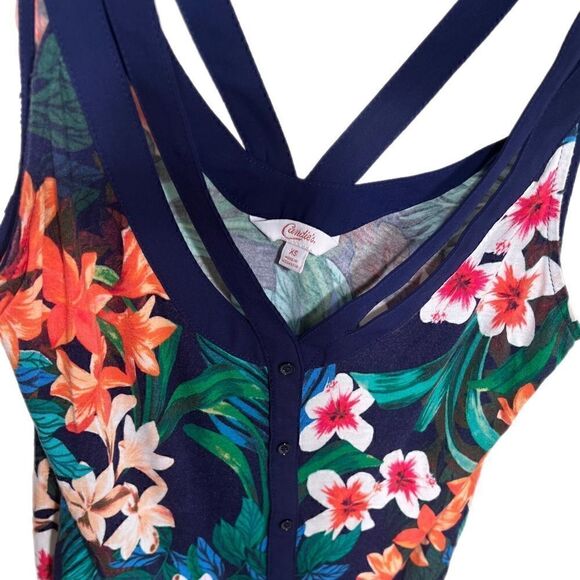 Tropical Navy Strappy Button Front Knit Tank - Picture 8 of 9